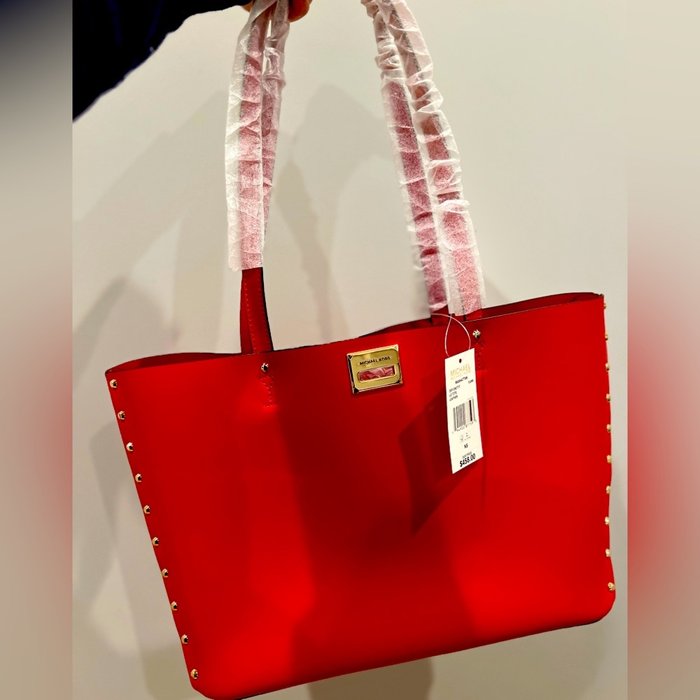 Michael Kors Manhattan Large Leather Tote Flame Red NEW with tags